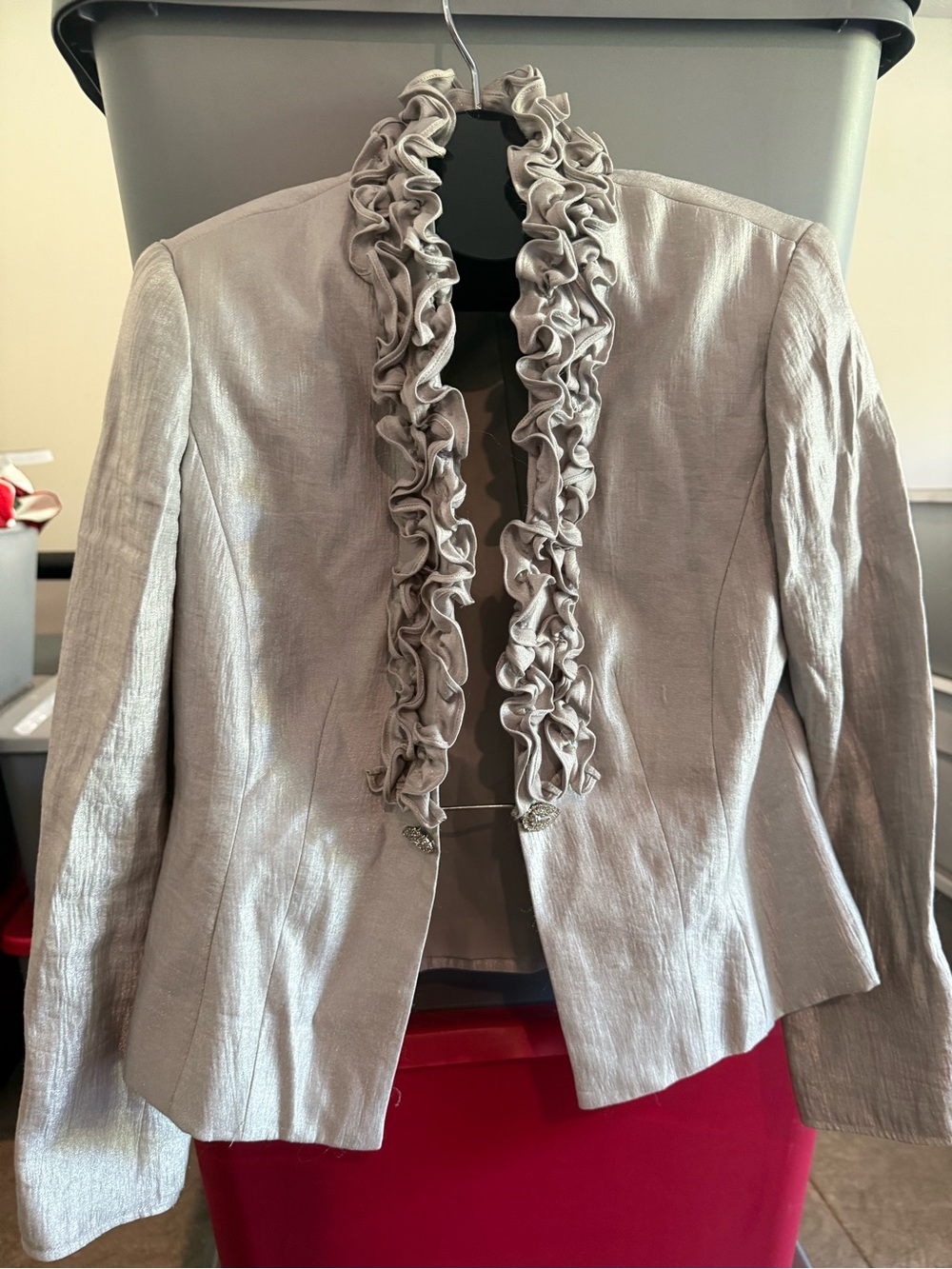 Women's Silver Ruffle-Trim Open Front Jacket mp36